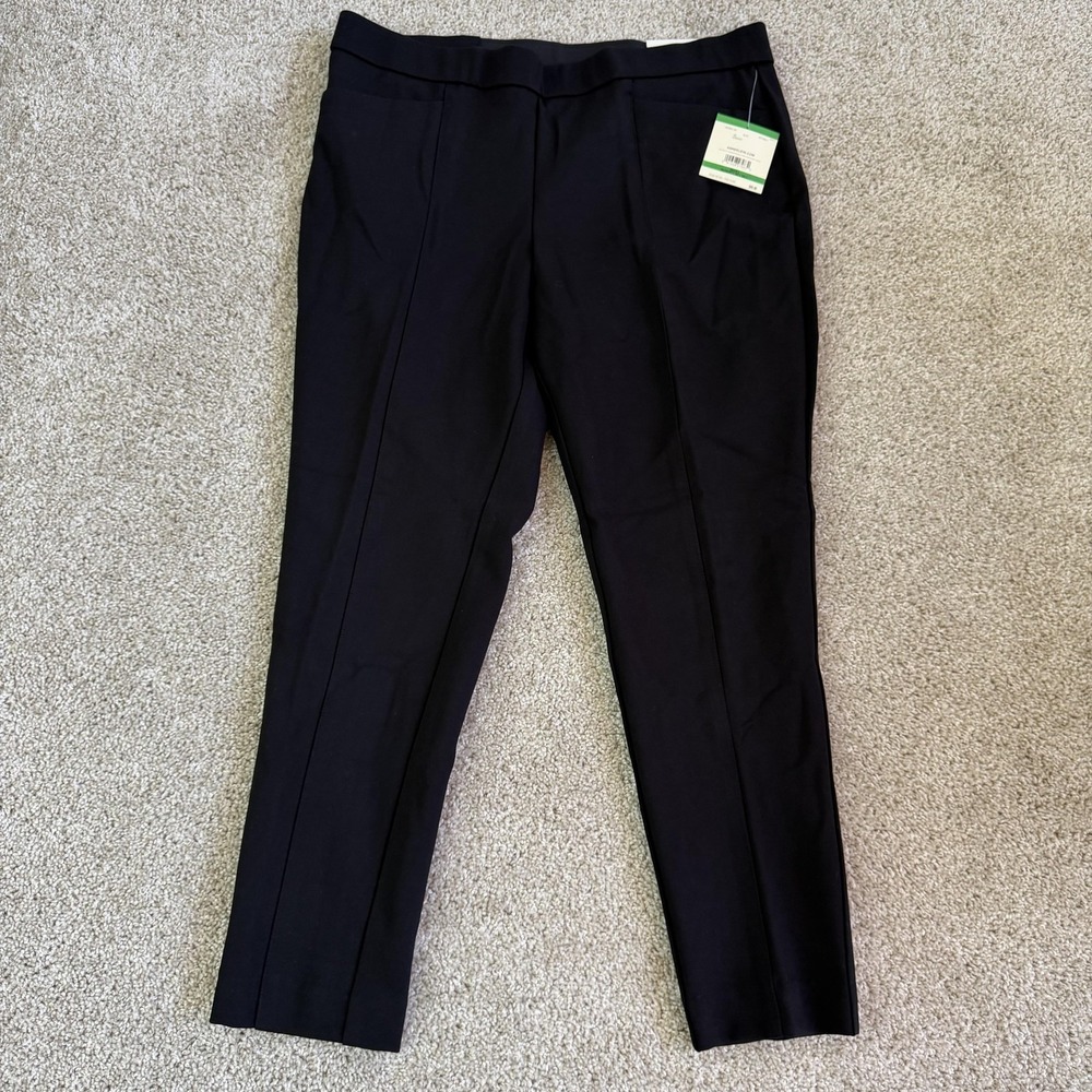 Anne Klein Dress Pants Womens L Black Ponte Straight Leg Pull On Stretch Career